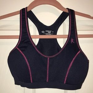 Blue with pink trim sports bra -M